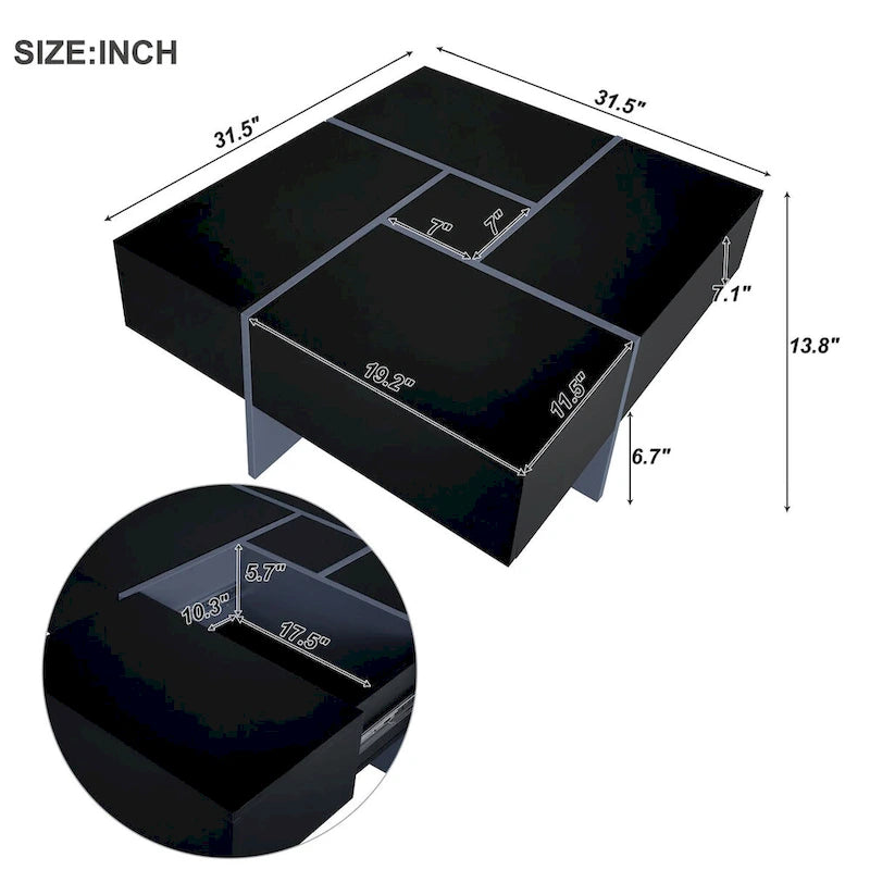 Table basse avec 4 compartiments de rangement cachés