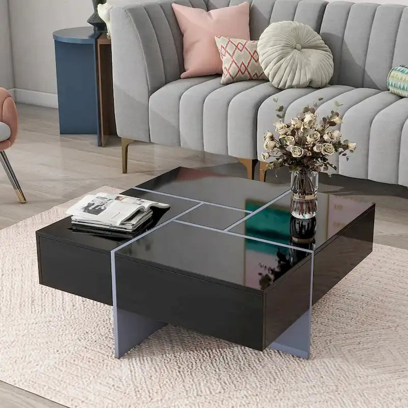 Table basse avec 4 compartiments de rangement cachés