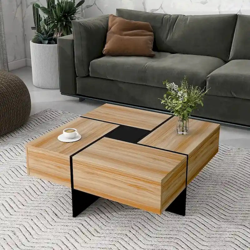 Table basse avec 4 compartiments de rangement cachés