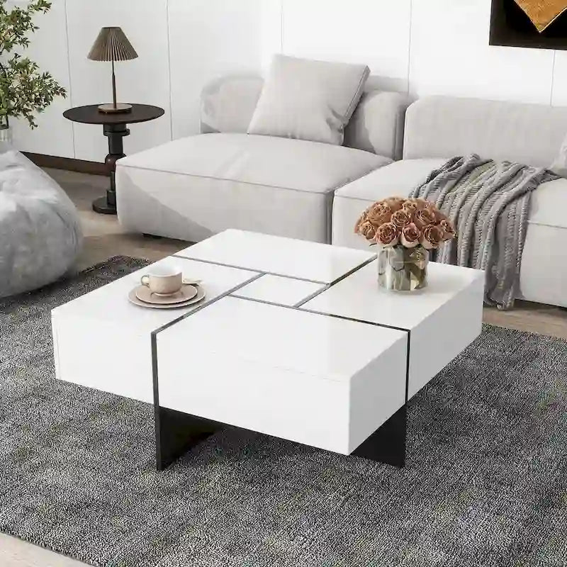 Table basse avec 4 compartiments de rangement cachés