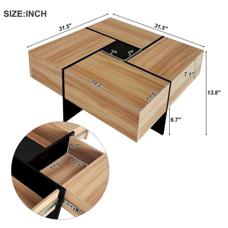 Table basse avec 4 compartiments de rangement cachés