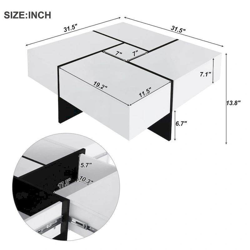 Table basse avec 4 compartiments de rangement cachés