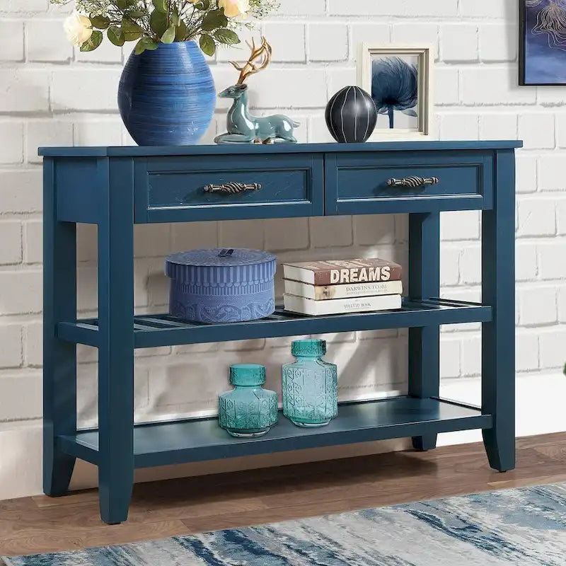Table console de canapé avec 2 tiroirs de rangement et 2 étagères à niveaux, buffet en bois de 42 pouces pour salon, cuisine, entrée, couloir