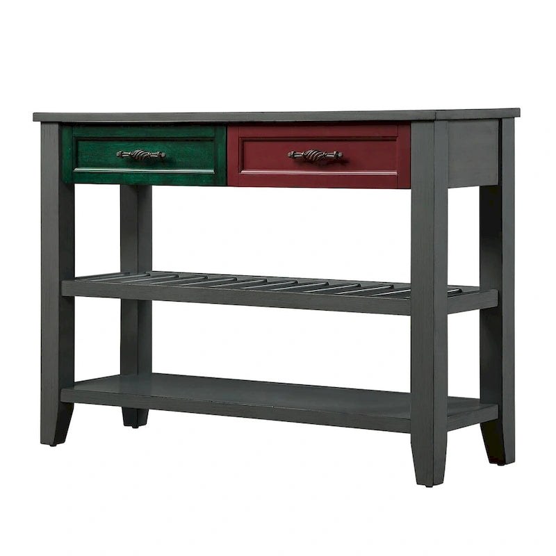 Table console de canapé avec 2 tiroirs de rangement et 2 étagères à niveaux, buffet en bois de 42 pouces pour salon, cuisine, entrée, couloir