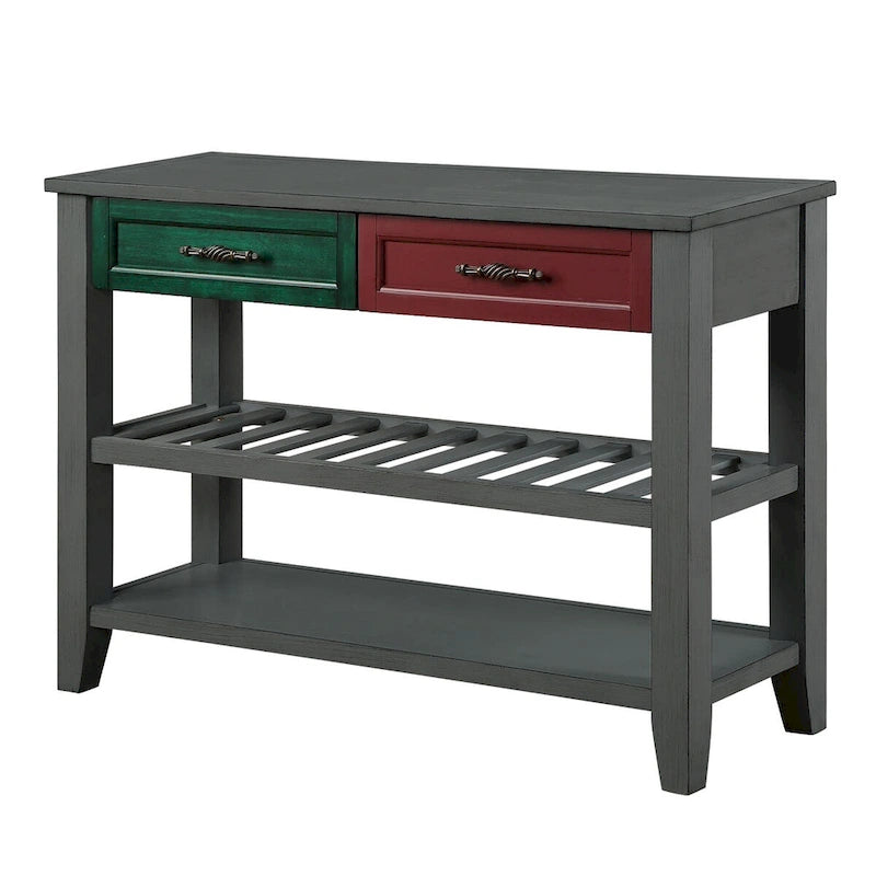 Table console de canapé avec 2 tiroirs de rangement et 2 étagères à niveaux, buffet en bois de 42 pouces pour salon, cuisine, entrée, couloir