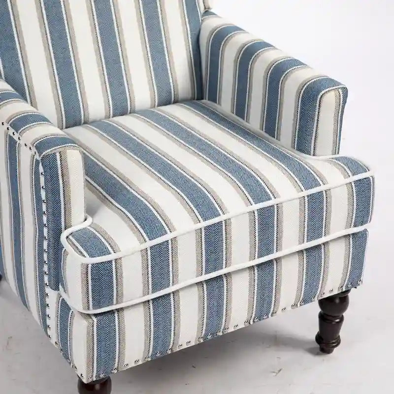 Fauteuil en lin à rayures bleues et blanches