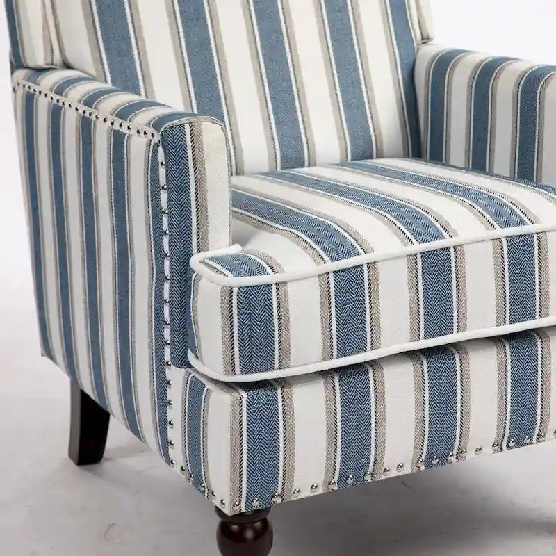 Fauteuil en lin à rayures bleues et blanches