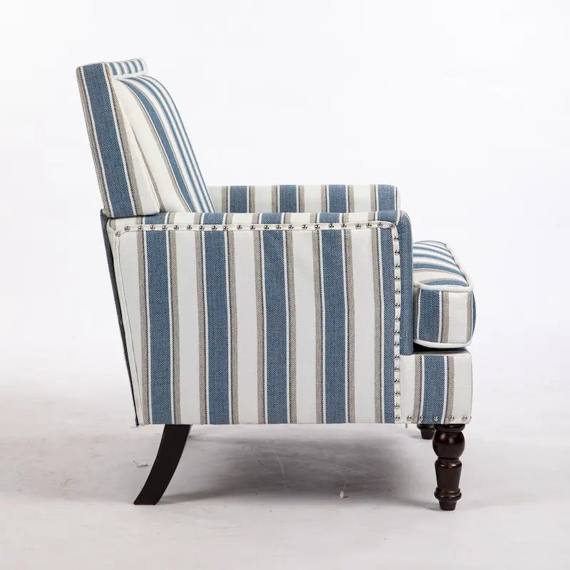 Fauteuil en lin à rayures bleues et blanches