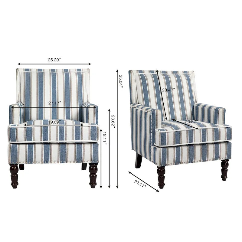 Fauteuil en lin à rayures bleues et blanches