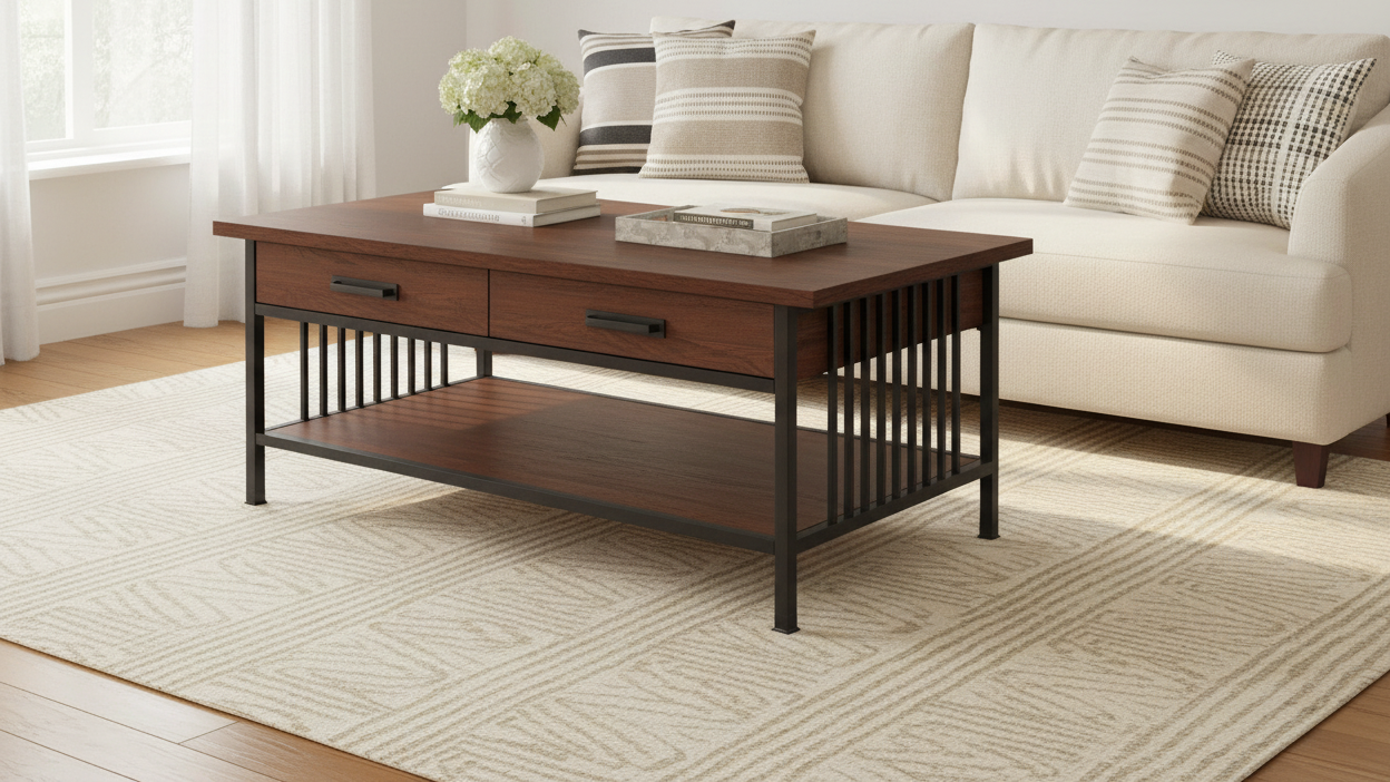 Matte Black Slatted Coffee Table 场景效果图